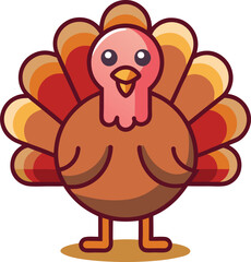 Cute turkey vector illustration with colorful feathers, A playful vector illustration of a turkey with vibrant feathers and a friendly expression, perfect for Thanksgiving or animal-themed designs.
