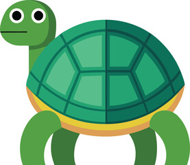 Cartoon turtle vector illustration with green shell, A cute and simple vector illustration of a turtle with a green shell, perfect for children's content and animal-themed designs.
