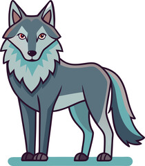 Stylized wolf vector illustration with teal accents, A stylized vector illustration of a wolf with teal accents and sharp features, perfect for creative and animal-themed designs.
