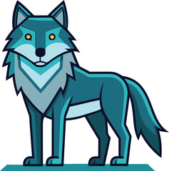 Stylized wolf vector illustration with blue shades, A stylized vector illustration of a wolf with blue shades and striking eyes, perfect for creative and modern animal-themed designs.
