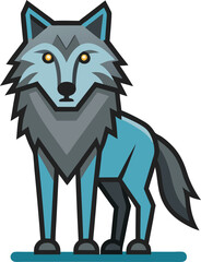 Stylized wolf vector illustration with blue accents, A stylized vector illustration of a wolf with blue accents and sharp features, perfect for creative and animal-themed designs.
