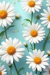Fototapeta premium Seamless pattern of white chamomiles on a vector illustration spring background, spring, pattern