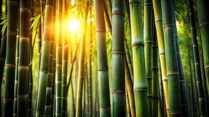Obraz premium Sunny Bamboo Grove Closeup, High-Resolution Low Light Photography Background Image