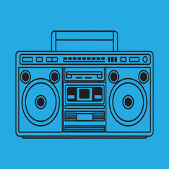 Retro Boombox Line Art Vector Illustration,Minimalist Vintage Radio Cassette Player