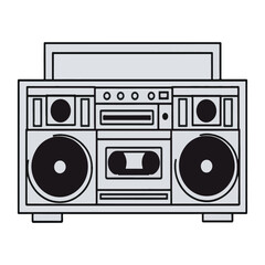 Retro Boombox Line Art Vector Illustration,Minimalist Vintage Radio Cassette Player