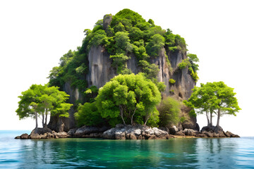 Lush Tropical Island Escape with Verdant Cliffs on transparent background