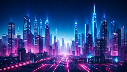 Obraz premium Footage Futuristic Neon Cityscape at Night with Cyberpunk Aesthetic