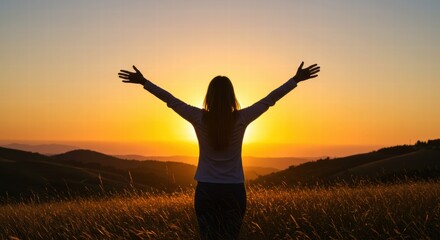 a woman in the morning enjoying the sunrise