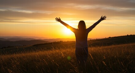 a woman in the morning enjoying the sunrise