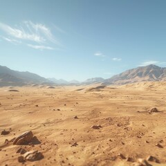 Naklejka premium Empty Martian Desert Landscape Under Sunny Sky