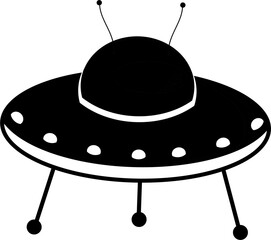 UFO vector icon. Flying saucer illustration ideal for alien, space, or sci-fi themes. Black silhouette isolated on white background.
