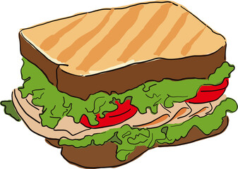 Grilled Sandwich with Lettuce, Tomato, and Chicken, png