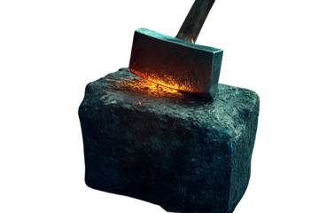 Forge Hammer Striking Metal on Anvil