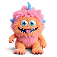 Fototapeta premium Orange fluffy monster character with large blue eyes and smile