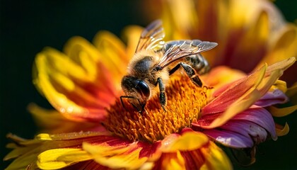 蜜を吸うミツバチのマクロ撮影、美しい自然の瞬間