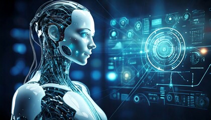 未来的なAIロボットのサイバネティックデザインとテクノロジー
