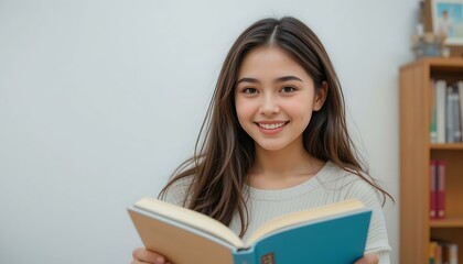 Happy Young Woman Reading Book, Education & Learning Concept