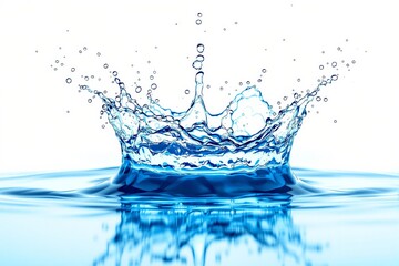 Water splash with ripples and droplets on a white background. Creative depiction of freshness, purity, and fluid motion. Ai generative