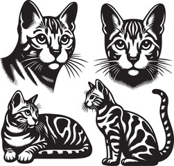 Bengal cat vector in black and white