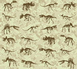 Seamless pixel background with dinosaurs.

