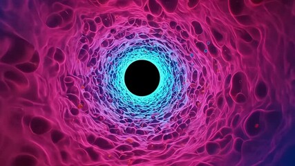 Mesmerizing Neon Vortex with Dark Center and Intricate Pink Mesh Background Design - Powered by Adobe