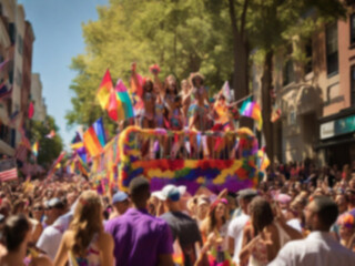 Fototapeta premium blurred photo of crowd of people at pride celebration