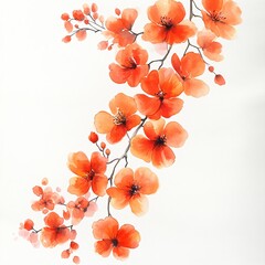 Vibrant Orange Watercolor Blossom Branch Floral Painting Spring Flowers Botanical Art Nature