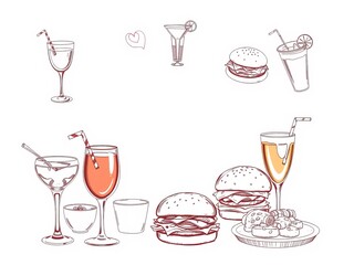 Vibrant Array of Refreshing Drinks and Delicious Food Displayed on a Rustic Wooden Table Setting