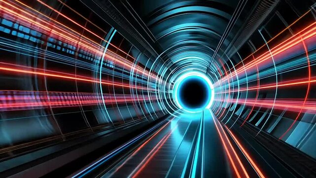 Futuristic Hyper-Speed Tunnel: A Journey Through Neon Lights