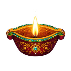 Diwali dia PNG transparent, burning Diva on white 