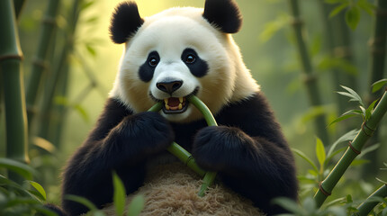Obraz premium giant panda eating bamboo