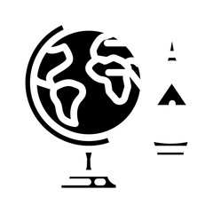 globe with landmarks geographical discoveries glyph icon vector illustration
