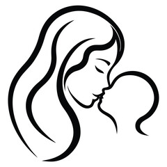 Mother and child line art illustration on white background