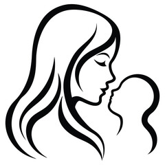 Mother and child line art illustration on white background