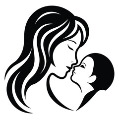 Mother and child line art illustration on white background