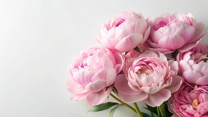 Fototapeta premium Soft pink peonies on a plain white background, simple, garden decor, simple, garden decor