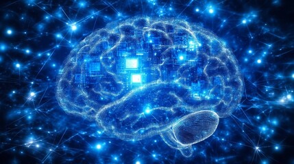 61.Abstract Digital Brain with AI Chip and Blue Circuit