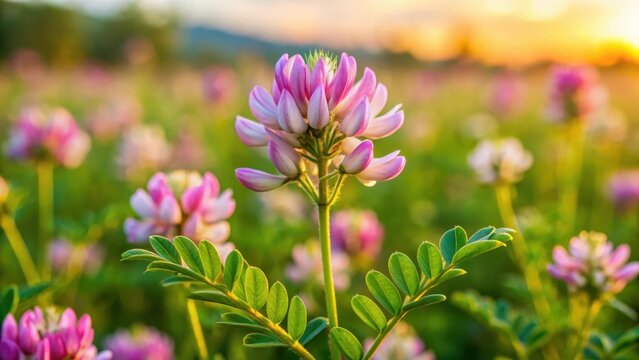 Close-up of herb astragalus plant in field, close-up, astragalus, close-up, astragalus, landscape