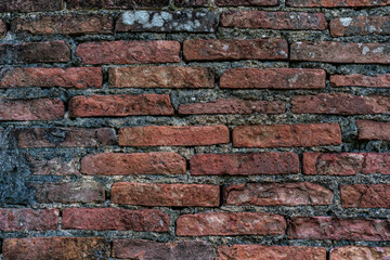 A textured close-up of an aged brick wall, showcasing weathered surfaces and varying tones, ideal...