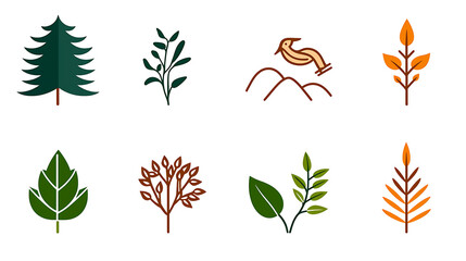 Sustainable design icons featuring nature elements eco-friendly visuals graphics minimalist style digital art green concept