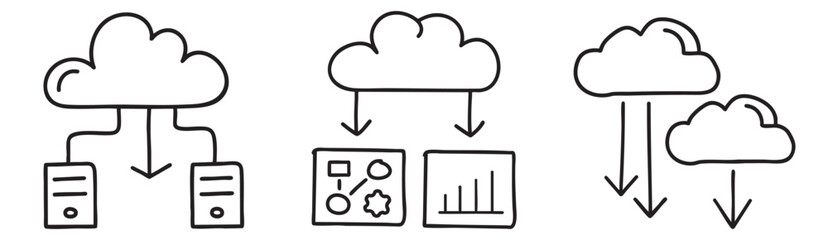Cloud computing cost efficiency server concept. Illustration showing data transfer and analytics processes.