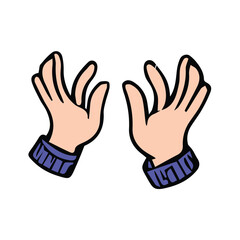 Obraz premium Two cartoon hands raised in a gesture of supplication or joy.