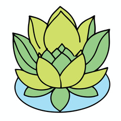 Vibrant Yellow Green Lotus Flower in a Water Basin