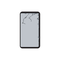 Illustration of a smartphone with a cracked screen, representing broken devices, phone damage, repair, and technology issues.