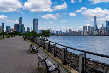 Obraz premium New York City. NYC skyline with towering skyscrapers. Manhattan and Hudson River. Panoramic cityscape of New York. Downtown NYC with landmarks. New York skyline. New York skyline.