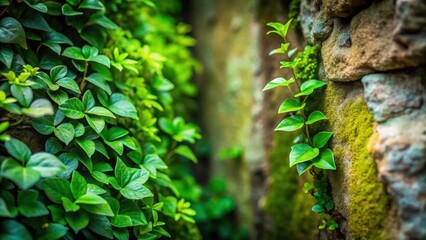 Obraz premium A close-up shot of a corner with lush green leaves and stems emerging from the crevice , greenery, foliage photography