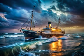 Obraz premium 1979 Irish Postage Stamp: Long Exposure Photo of 1866 Transatlantic Cable Laying Steamer