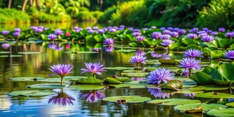 Eichhornia Crassipes floating on tropical river pond in Trinidad and Tobago, tropical water, South American plant