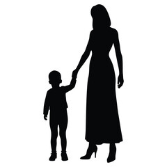 Mother and child holding hands silhouette vector illustration on white background