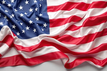 Waving American flag with realistic folds and shadows on a neutral background. Symbol of patriotism, independence, and national pride. Ai generative